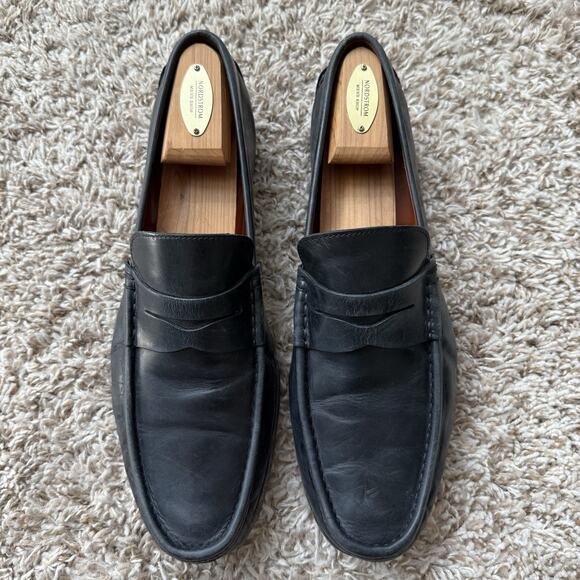 Santoni Slip On Black Leather Penny Loafers Made In Italy 632563 Men’s Size 10 main image 5